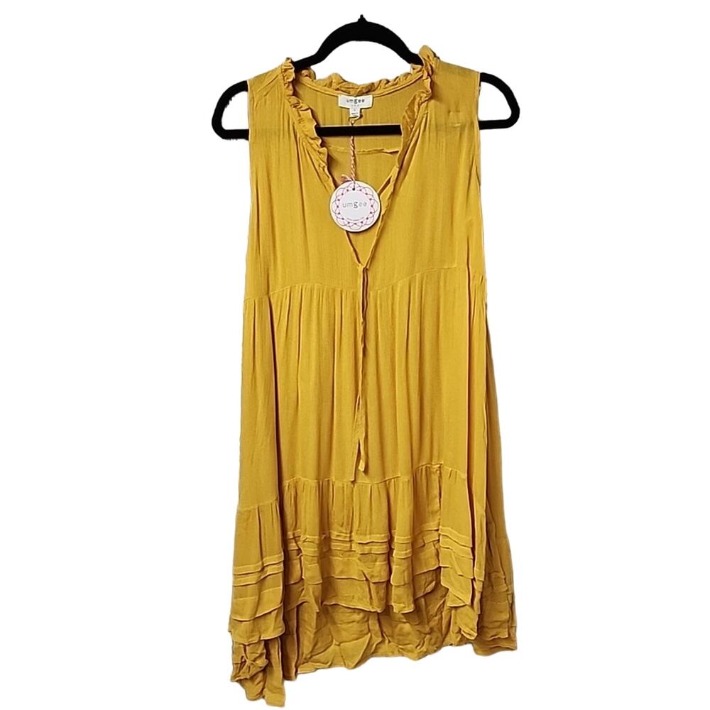 UMGEE Yellow Sleeveless Tierred Mini Dress Womens Size Small NEW